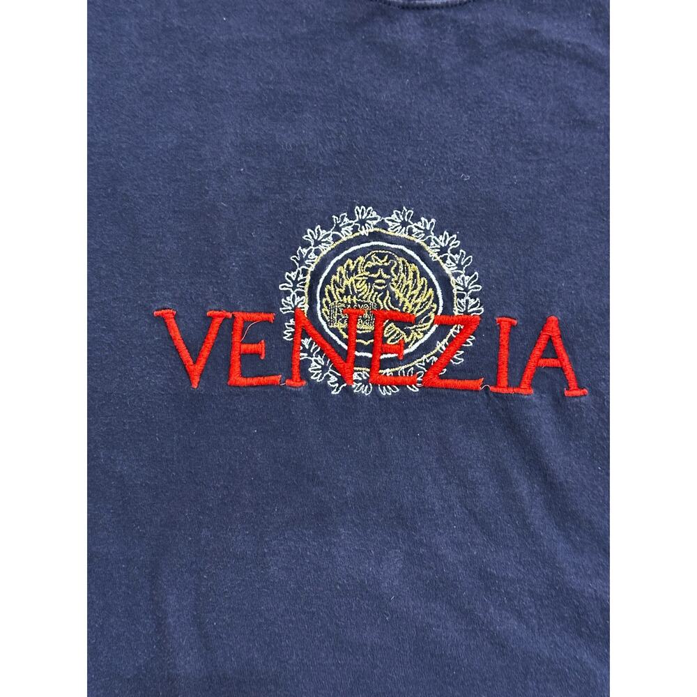 Vintage 90s Venice Venezia Embroidered Navy T Shirt Size XL